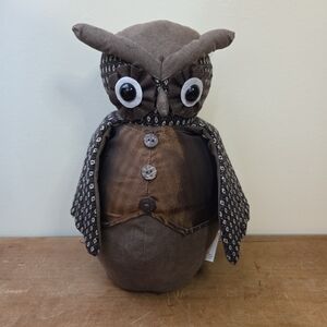 Brown Owl Doorstop Plush With Tweed Accents 12 Inches Tall NWOT
